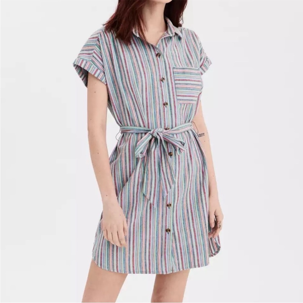 American Eagle Multi Color Striped Button Down Dress / Size L Tall